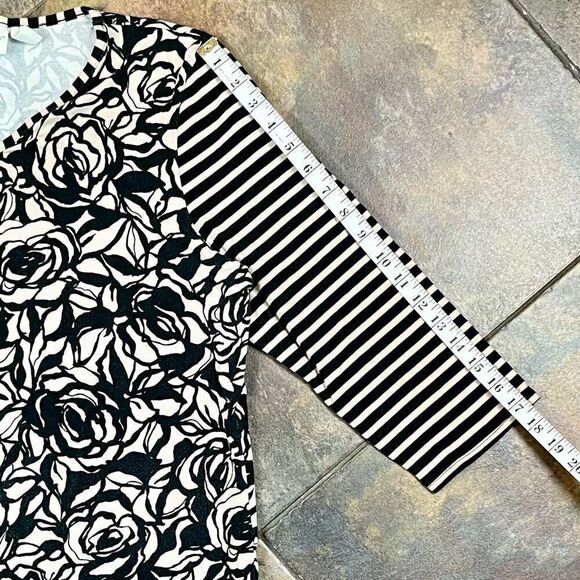 Zenergy By Chico’s Rose Floral Stripe V-neck 3/4 Sleeve Top 3 XL 16 - Picture 4 of 10